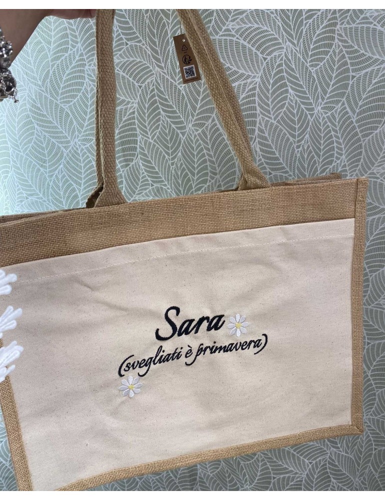 Borsa Shopper in Juta con tasca frontale personalizzata