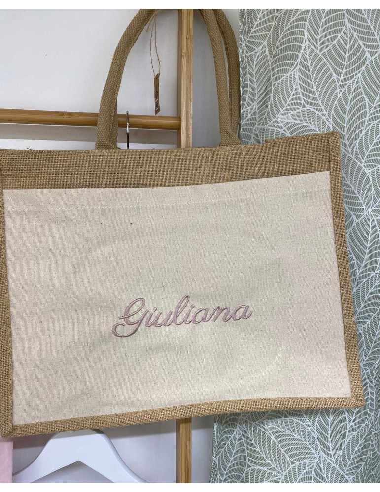 Borsa Shopper in Juta con tasca frontale personalizzata